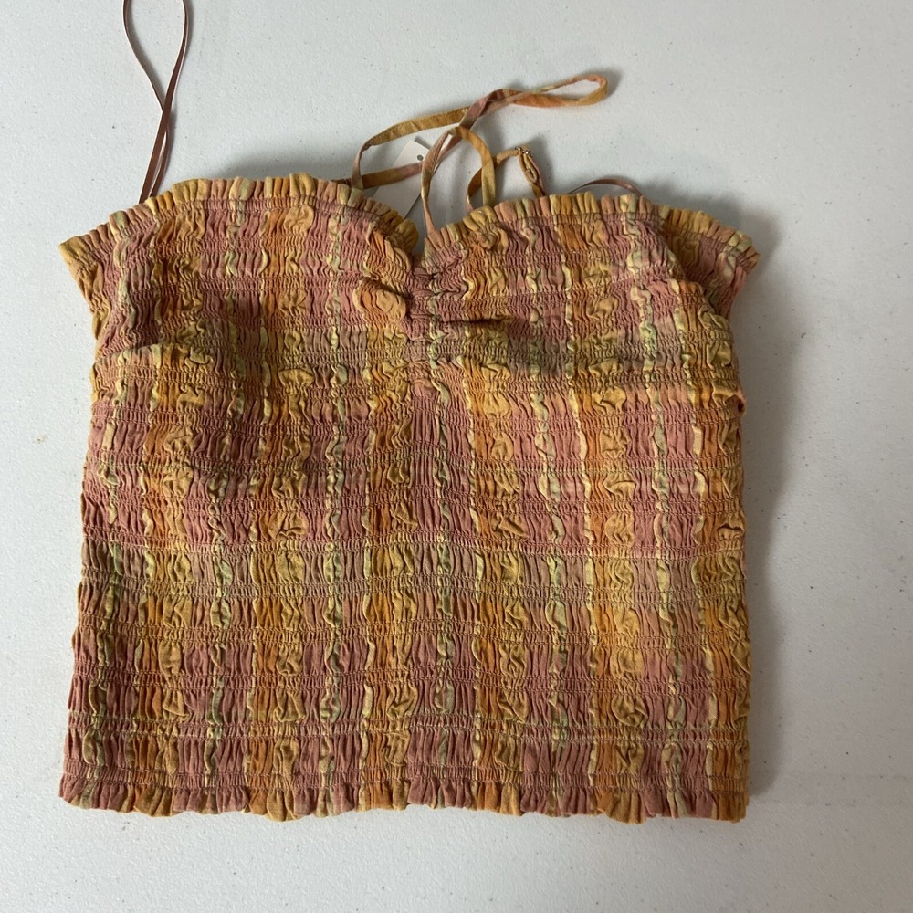 Madewell Poplin Smocked Halter Crop Top XS Women Sunset Stripe NL297